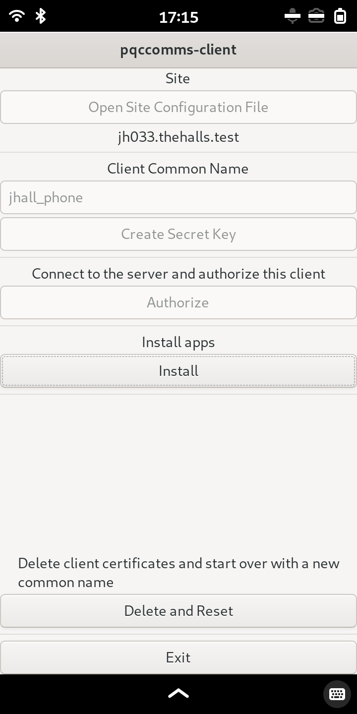 Open the client setup application on device