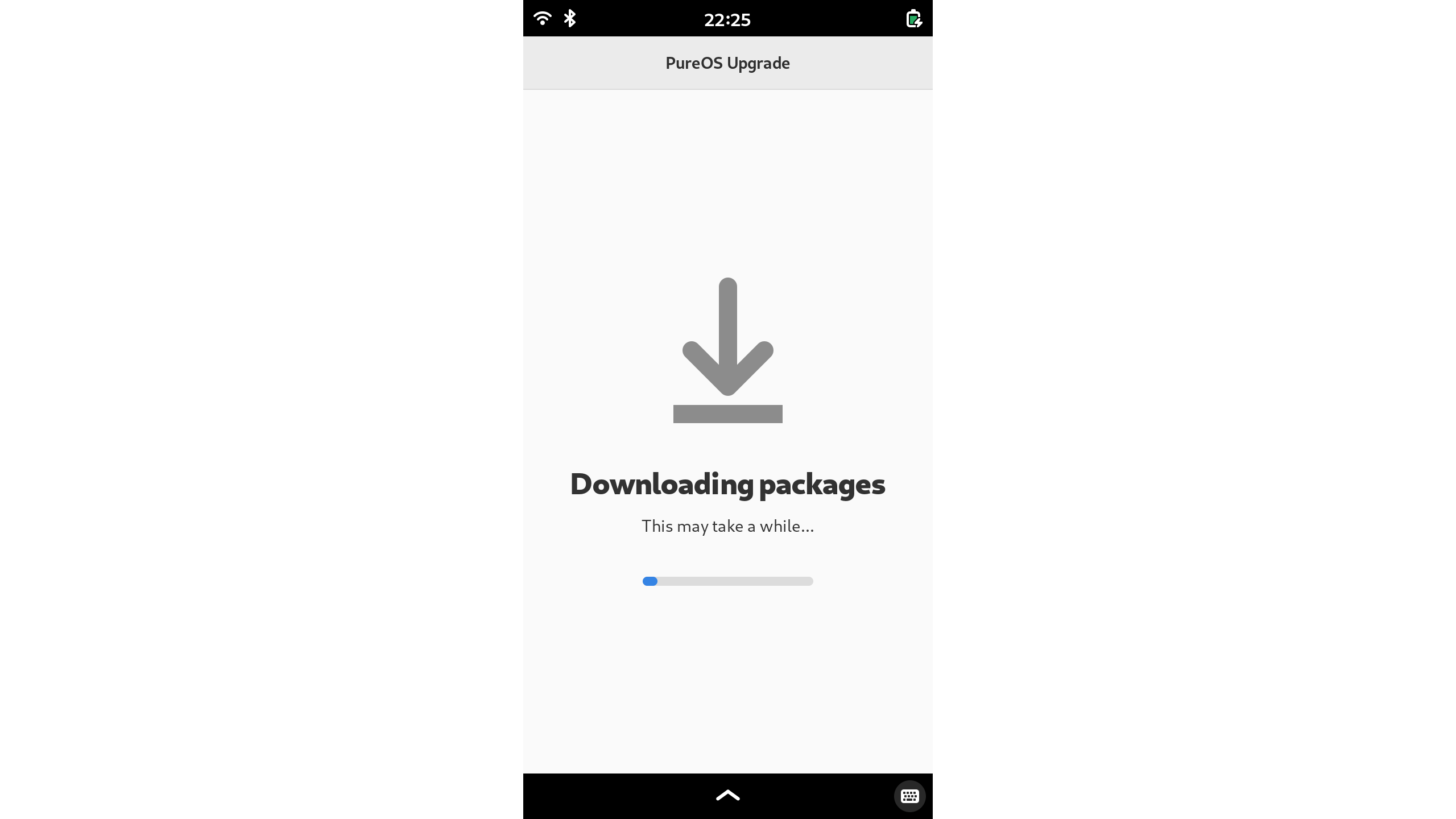 Screenshot of the PureOS Upgrade application downloading packages.