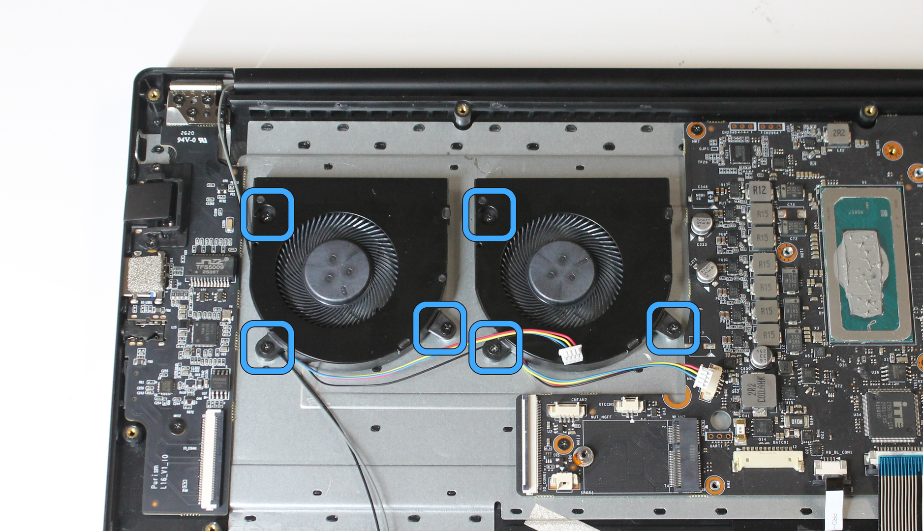 Fans with screw locations marked