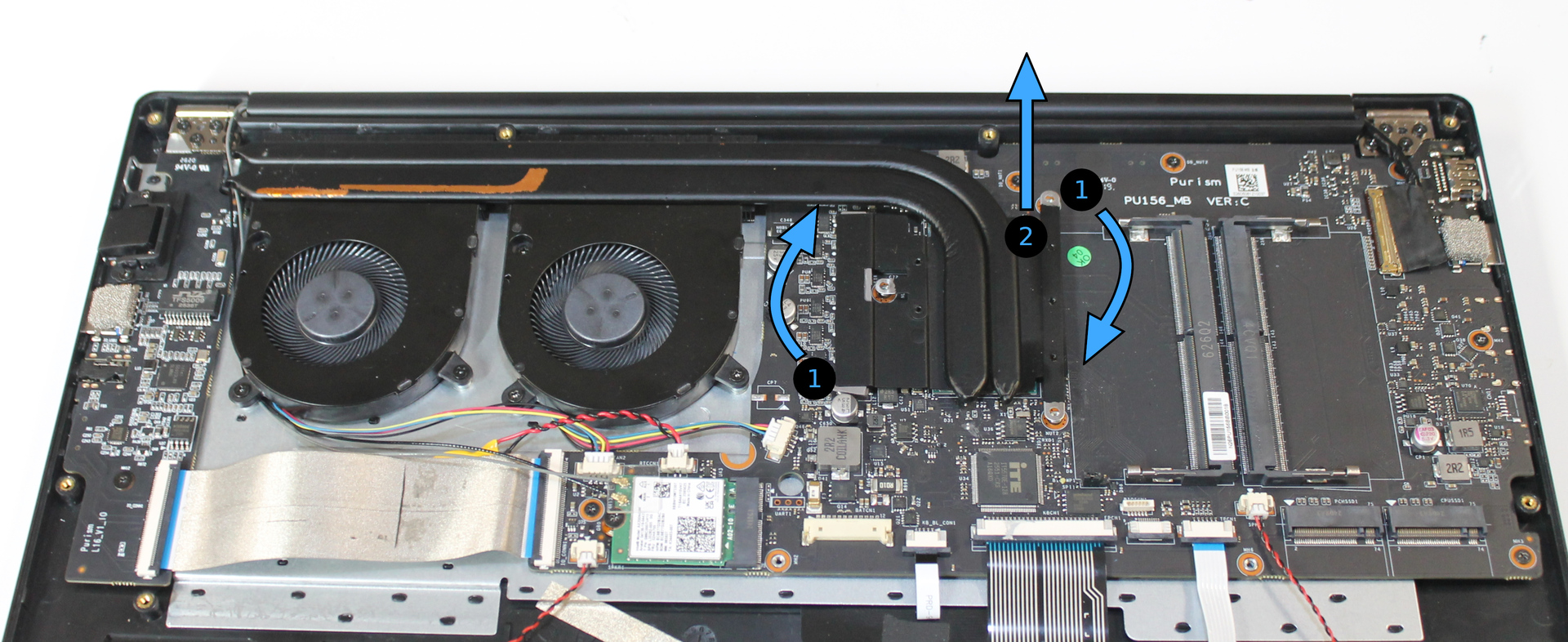 Heatsink placed on mainboard, with directions to twist and lift