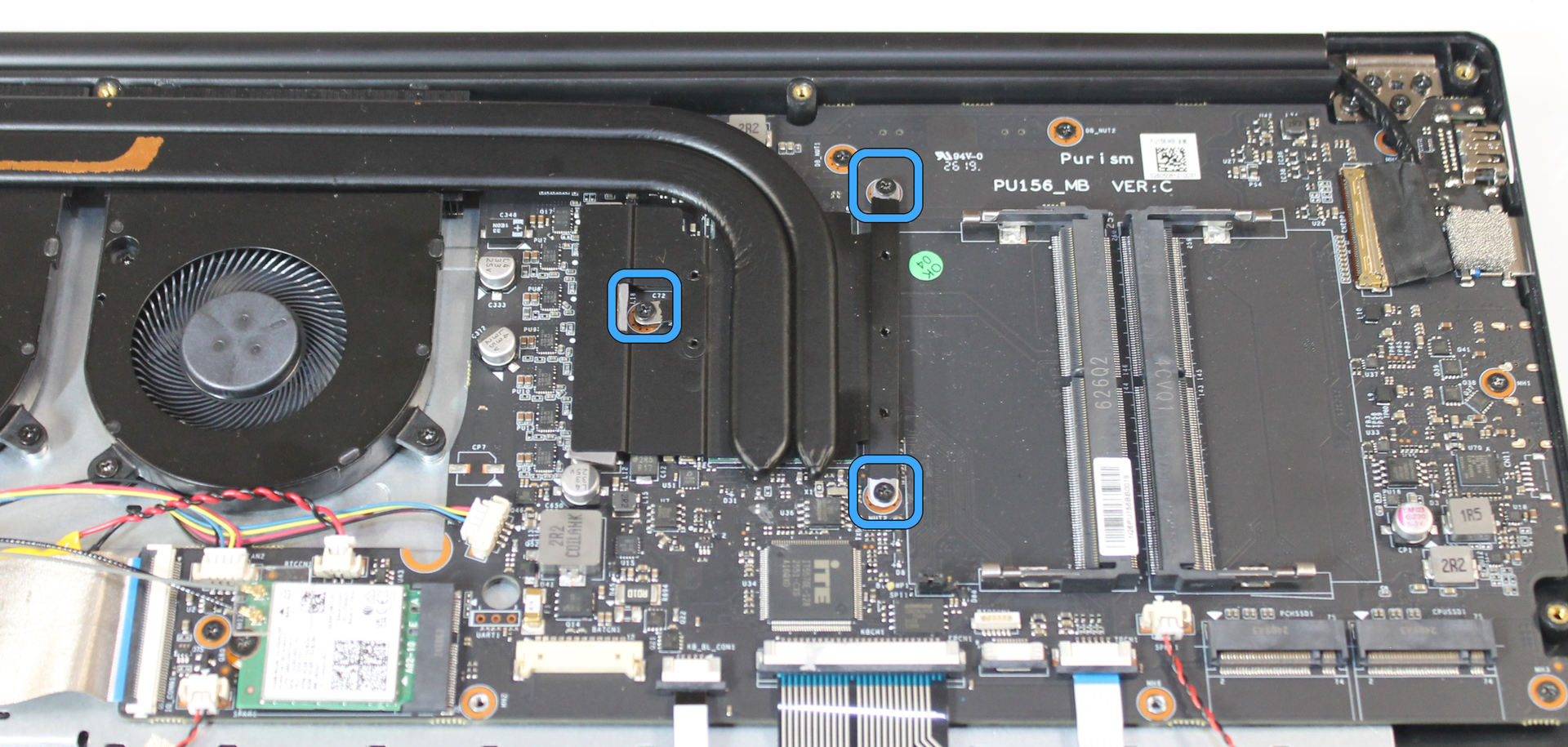 Heatsink, with screw locations marked