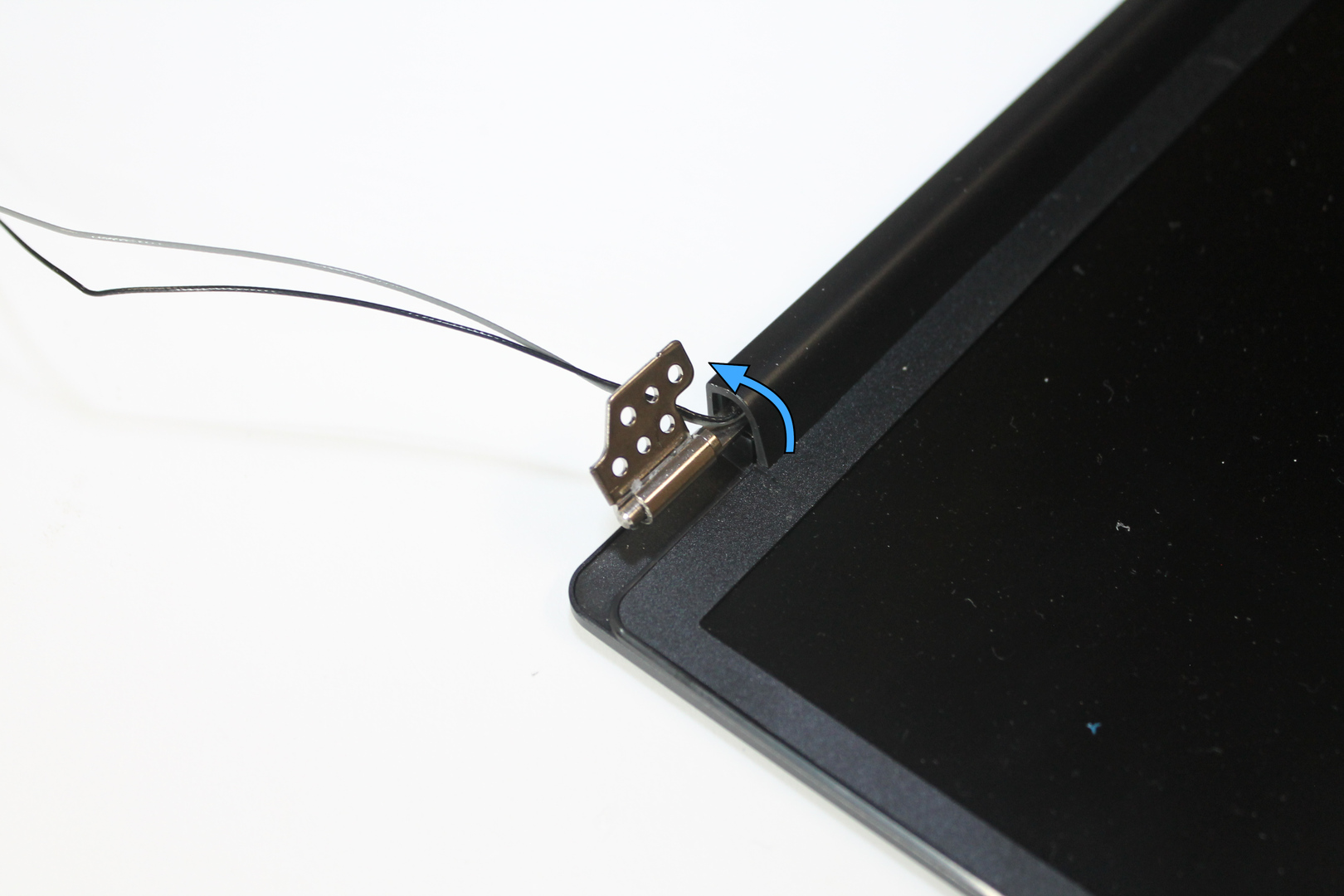 Hinge in open position with direction of motion