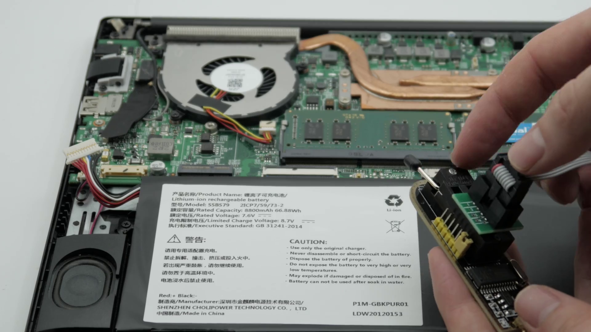 Librem 14 with CH341A programmer, with clip attachment