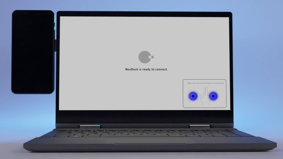 Using two-finger swipe to display the Lapdock settings menu