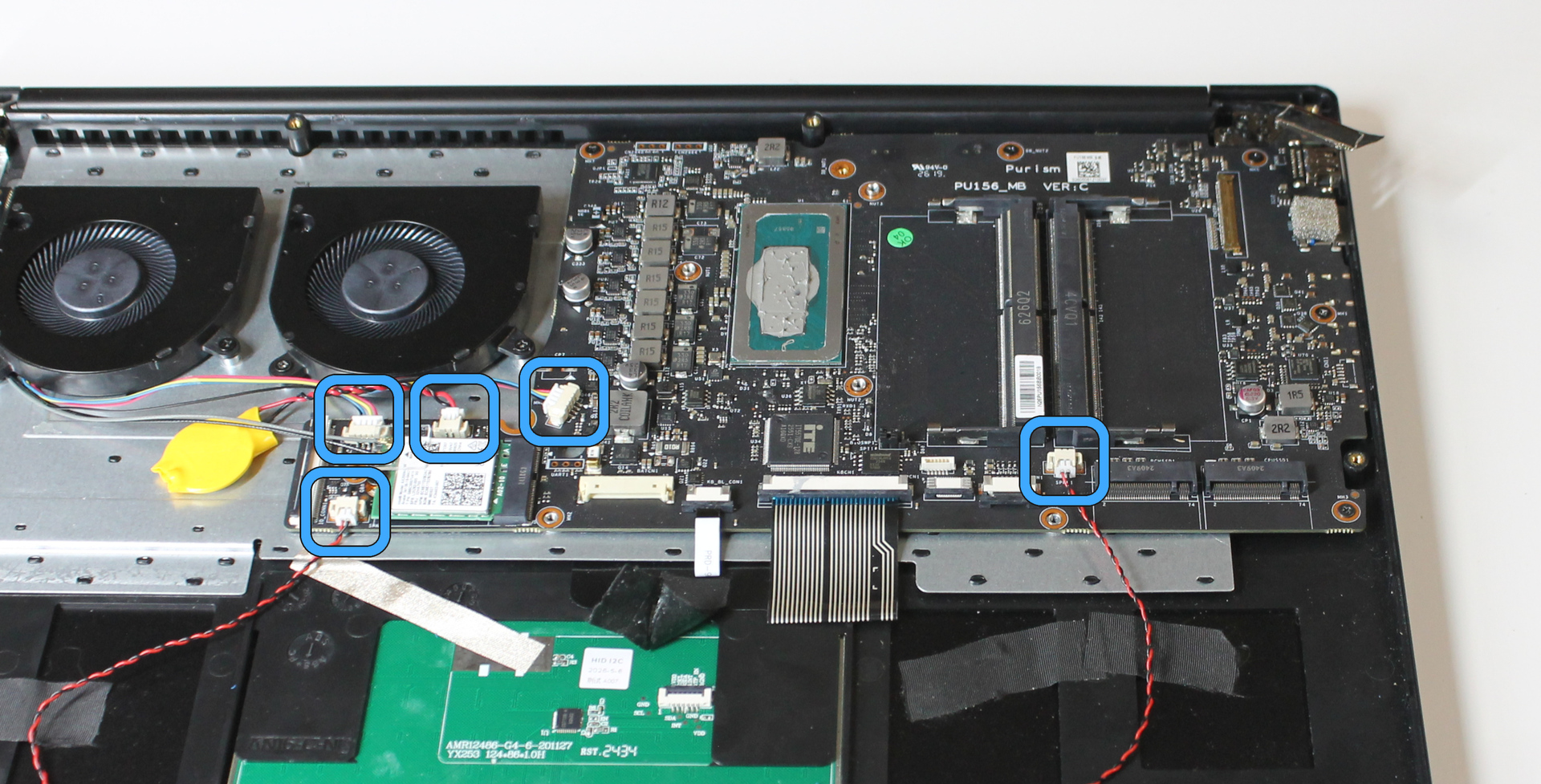 Mainboard with wafer connectors marked for connection