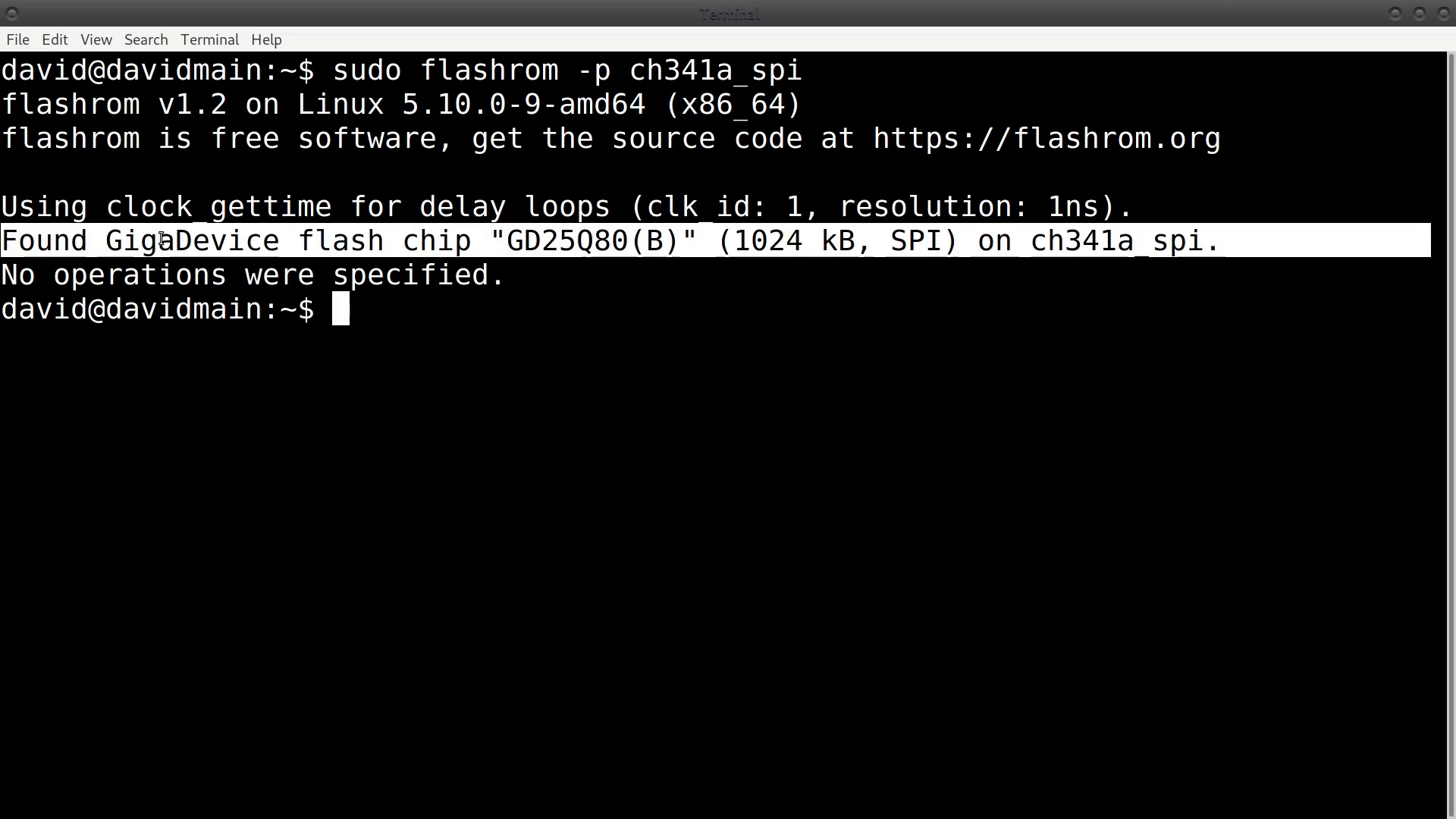 flashrom CH341A SPI connection check success