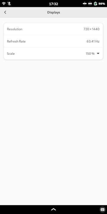 The Librem 5 display settings with 150% scale