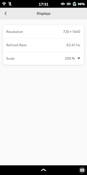 The Librem 5 display settings with 200% scale