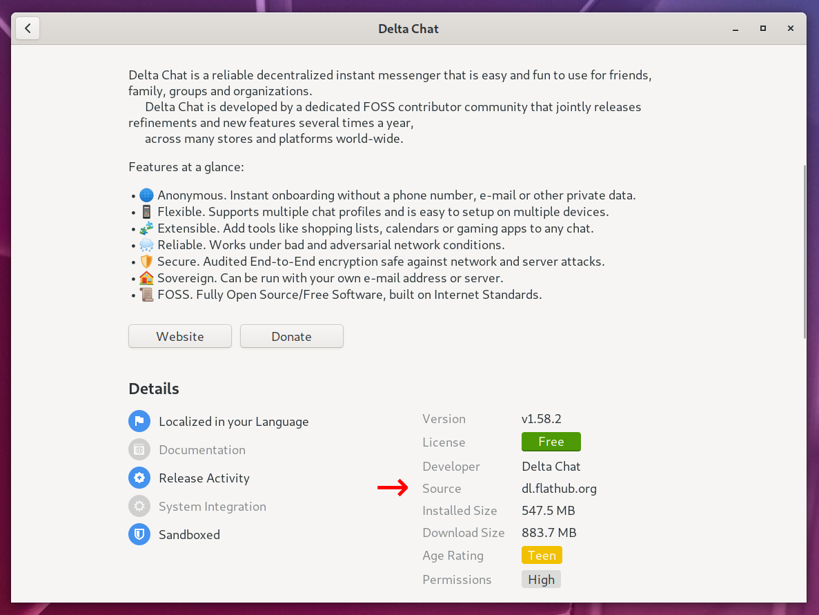 Determine the source repository for a package shown in the Software application
