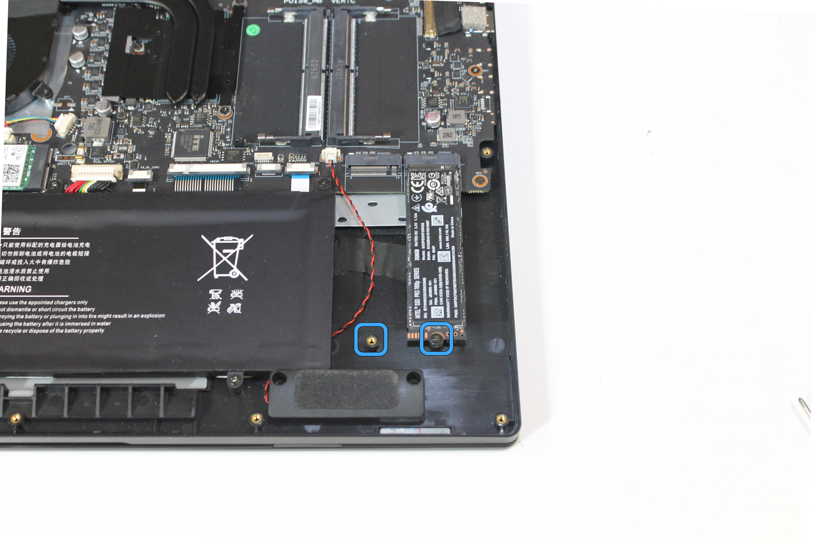 SSD sockets, with screw locations marked