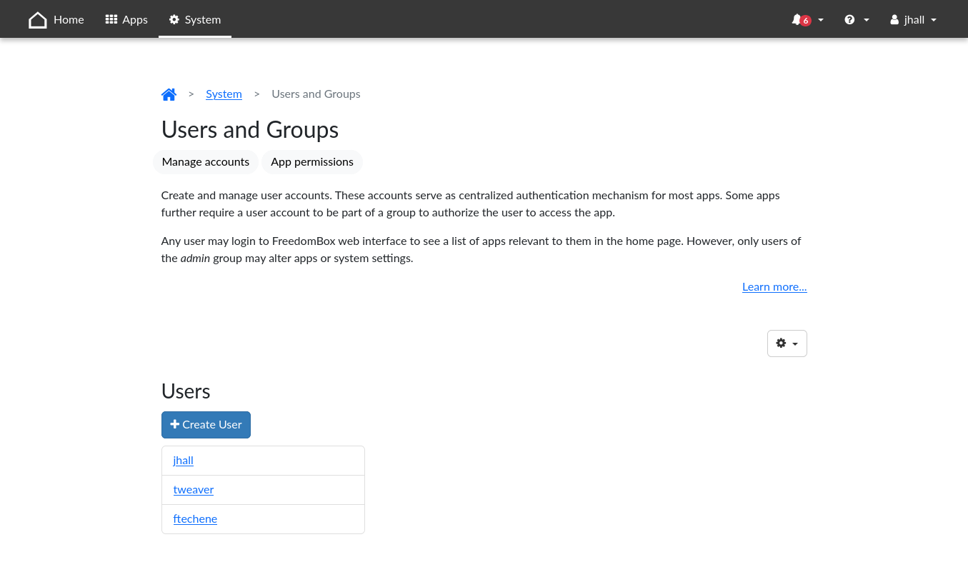 Administration interface: Create user
