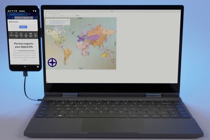 Web browsing while using the Lapdock with a PureOS-connected phone